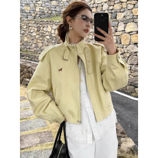 批发韩系小马刺绣设计感PU<b class='q'>皮衣</b>女夹克春秋季短款宽松立领系带漂亮<b class='q'>外套</b>