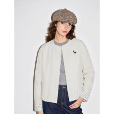 批发格纹拼接薄款棒球服女士春季圆领短款工装上衣