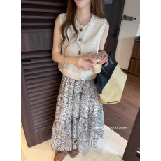批发圆领单排扣背心马夹+印花半身裙两件套女<b class='q'>欧洲站</b>2026春季新款<b class='q'>套装</b>