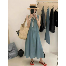 批发2026夏季新款韩版宽松薄款无袖牛仔连衣裙女显瘦<b class='q'>背心裙</b>配丝巾长裙