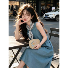 批发韩式无袖拼接牛仔连衣裙女2026夏季新款显瘦减龄气质百搭背心长裙
