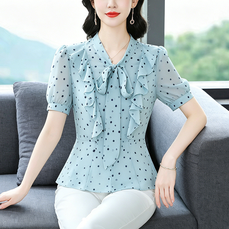 RY4724# t恤真丝上衣洋气大码中老年女装新款时尚纯色小衫雪纺衬衫