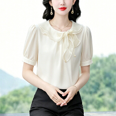 批发t恤真丝上衣洋气大码<b class='q'>中老年</b>女<b class='q'>装</b>新款时尚纯色小衫雪纺衬衫
