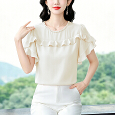 批发t恤真丝上衣洋气大码<b class='q'>中老年</b>女<b class='q'>装</b>新款时尚纯色小衫雪纺衬衫
