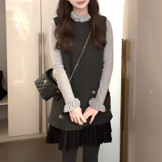 批发官图 2025秋冬新款法式小香风钉珠背心<b class='q'>连衣裙</b>花边针织打底两件套