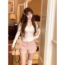 批发Lazy Didi比例天赋 质感至上秋冬A版<b class='q'>短裤</b>蕾丝边修身显瘦百搭裤子