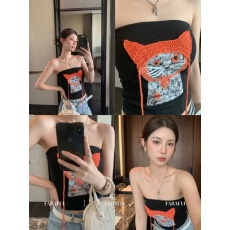 批发图片已保护 俏皮猫咪印花<b class='q'>裹</b><b class='q'>胸</b>背心外穿<b class='q'>胸</b>垫一体<b class='q'>抹胸</b>无袖露肩上衣