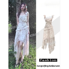 批发夏季新中式水墨画印花碎花<b class='q'>裙</b>子不规则设计感小众吊带<b class='q'>无袖</b>连衣<b class='q'>裙</b>女