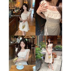 批发荔枝甜不甜sweetie 女夏季收腰显瘦设计感度假风波点吊带<b class='q'>连衣裙</b>