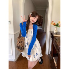 批发甜美风碎花吊带连衣裙夏季<b class='q'>针织</b>防晒<b class='q'>开衫</b>上衣减龄花苞裙子