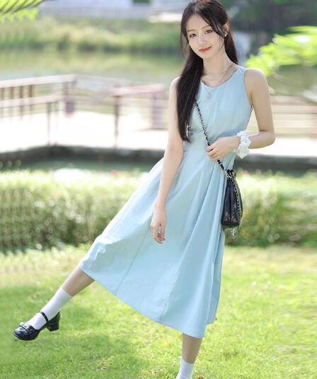 디자인 센스 민소매 조끼 여성 드레스 여름 2025 새로운 품격 생선뼈 선 허리 수축 슬림해 보이는 한 마디 롱 스커트
