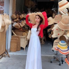 批发开春穿搭套装女<b class='q'>大码</b>胖mm韩系高级旅游度假红色针织开衫吊带连衣裙