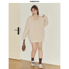 批发轻奢减龄<b class='q'>气质</b>v领卫衣套装女韩系小个子收腰显瘦纯色设计感吊带裙