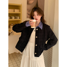 批发韩系假两件拼接翻领小香风外套女春季新款宽松休闲短款夹克上衣潮