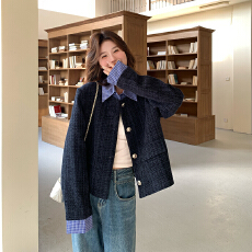 批发2025秋季新款法式小香风假两件短外套女拼接设计气质感上衣