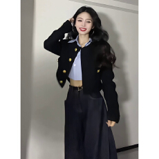 批发黑色小香风羽绒外套女秋冬韩系穿搭短款高级感外搭上衣女