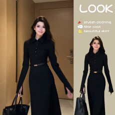 批发开秋穿搭新中式长袖黑色<b class='q'>连衣裙</b>子女秋冬2025新款早秋季初秋款<b class='q'>长裙</b>