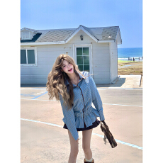 批发甜美学院风Polo领条纹长袖衬衫连衣裙女早<b class='q'>秋</b>穿搭韩系收腰气质短裙