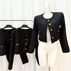 批发实拍--红人馆黑色小香风开衫外套女经典女装洋气洋气百搭短款上衣