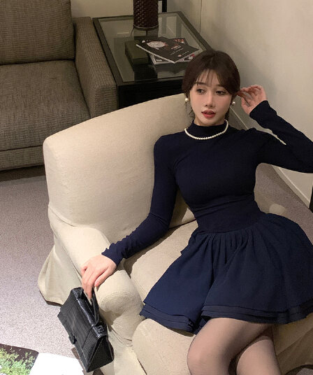 퍼프 공주 치마 검정색 드레스 복장 아이들 로드 중 가을 겨울 새로운 코트 인사이드 가져 가라. 꼬집기 허리 작은 검은 드레스
