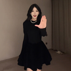 批发夏季新款赫本风黑色长袖<b class='q'>连衣裙</b>小个子<b class='q'>女</b>装内搭性感公主短裙