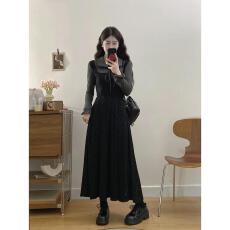 批发法式假两件内搭针织<b class='q'>连衣裙</b><b class='q'>女</b>秋冬季胖mm赫本风显瘦打底长裙子