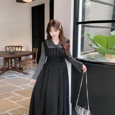 批发法式复古假两件黑色针织<b class='q'>连衣裙</b><b class='q'>女</b>秋冬新款赫本风收腰显瘦长裙子