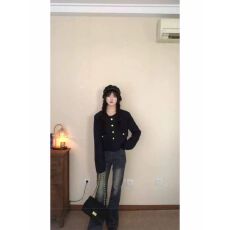 批发韩系小香风黑色外套女春秋季2025新款早初秋装高级感短款上衣