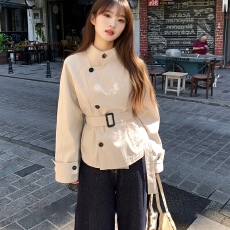 批发英伦风立领收腰风衣女秋季2025新款韩系气质简约<b class='q'>通勤</b>收腰短款外套