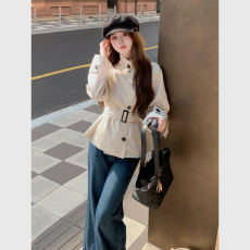批发2025早秋新款韩系短款<b class='q'>风衣</b>女英伦风立领收腰小个子休闲短外套爆款