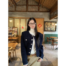 批发小香风复古圆领长袖外套女秋季高级感宽松粗花呢气质<b class='q'>短款</b><b class='q'>开衫</b>上衣