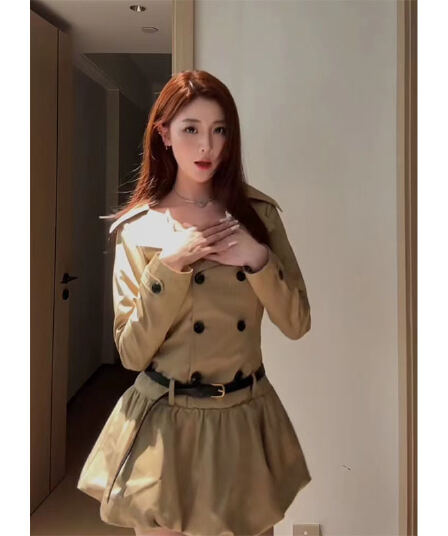 섹시함 순수한 욕망 레트로 바람막이 여성 드레스 조기 가을 작은 키 품격 허리 수축 긴팔 꽃밭 퍼프 치마