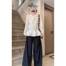 批发白色长袖衬衫2025早春新款大码女装胖mm蕾丝下摆花边宽松衬衣上衣