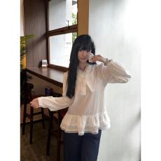 批发拼接蕾丝衬衫韩系蝴蝶结宽松上衣女秋季新款修身显瘦百搭叠穿T恤