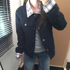 批发新款美式复古格纹拼接工装<b class='q'>外套</b>女宽松休闲时尚<b class='q'>百搭</b>上衣潮