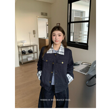 批发韩系早秋撞色外套女小个子秋季新款宽松百搭设计感翻领开<b class='q'>衫</b>夹克潮