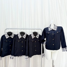 批发实拍--独特漂亮的初秋外套女<b class='q'>新款</b>小个子休闲翻领格纹拼接<b class='q'>夹克</b>潮