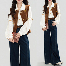 批发设计感撞色翻领长袖衬衫女秋季时尚<b class='q'>百搭</b>气质Polo领杏色衬衣