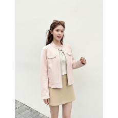 批发挑粉小个子廓形鹿皮夹克外套女秋季新款韩系立领宽松休闲<b class='q'>短款</b>上衣
