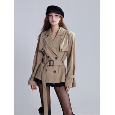 批发源头<b class='q'>工厂</b>来版定制—法式高级感气质双排扣外套女装秋季卡其色风衣
