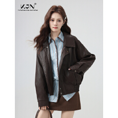 批发源头工厂来版定制—棕色高级感短款皮衣<b class='q'>外套</b>女美拉德加绒加厚<b class='q'>夹克</b>