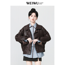 批发源头工厂来版定制—新款韩版宽松翻领长袖皮衣<b class='q'>外套</b>女PU皮<b class='q'>夹克</b>上衣