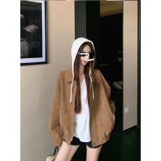 批发微<b class='q'>胖</b><b class='q'>mm</b><b class='q'>暖</b>调松弛力 显瘦复古麂皮日常通勤气质短外套女<b class='q'>大码</b>