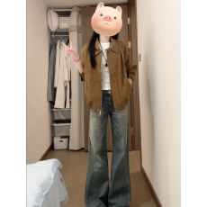 批发韩系chic咖色翻领麂皮绒<b class='q'>外套</b>女春秋季流行巨好看拉链开衫<b class='q'>夹克</b>上衣