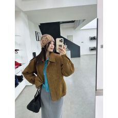 批发美式复古棕色麂皮绒翻领外套女秋冬新款小个子<b class='q'>短款</b>夹克上衣潮
