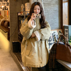 批发黑色派克服女冬季新款<b class='q'>韩版</b>宽松羊羔毛加绒加厚中长款工装外套