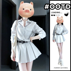 批发法式收腰条纹衬衫<b class='q'>连衣裙</b>女装秋季新款高级感气质小个子裙子