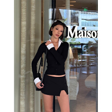 批发源头<b class='q'>工厂</b>来版定制—星空尼黑色假两件针织开衫+裤裙套装