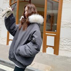 批发实拍露思国潮冬季<b class='q'>情侣</b><b class='q'>保暖</b>大毛领工装羽绒服棉服棉衣外套款