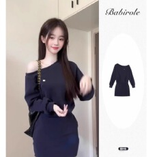 批发露肩宽松卫衣连衣裙女秋冬内搭长袖法式气质设计感斜肩早秋短裙子